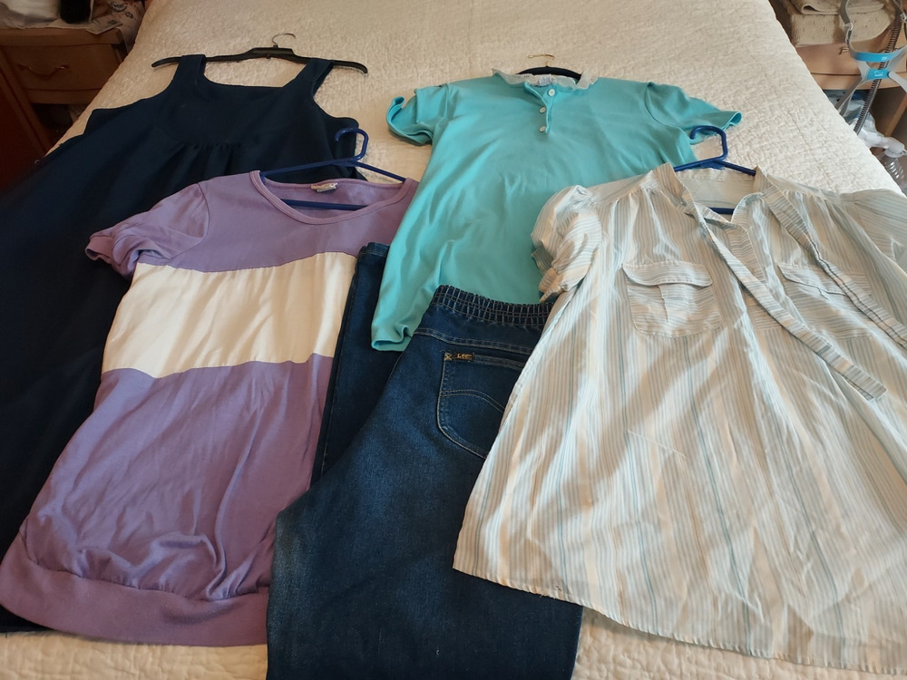 Vintage Lot Of 5 Maternity Clothes Size XL and Size 14 - 16 Lee Oshkosh GUC 80's